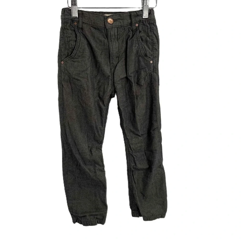Zara Boys Grey Cargo Pants Elastic Cuffs Multiple Pockets Cotton Jersey 4-5 Year